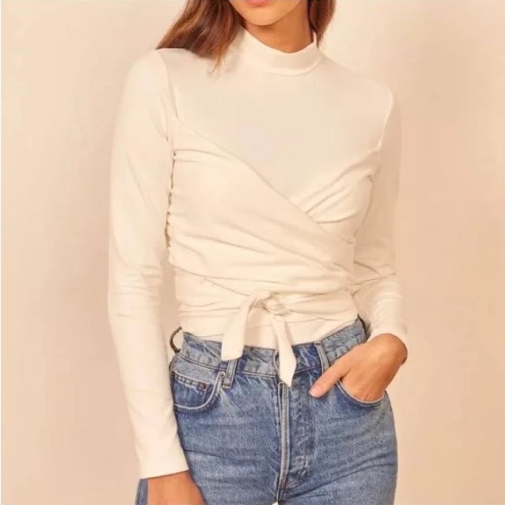Reformation Ivory Mock Neck Lia Top